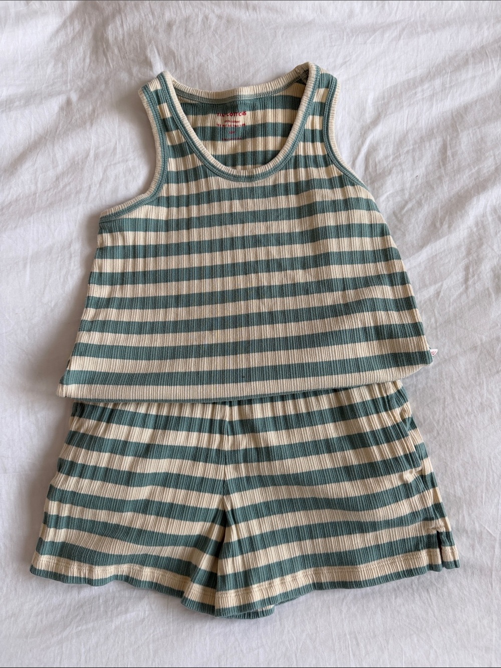 Tiny Cottons - Striped Green and Cream Kids Ribbed Tank & Shorts